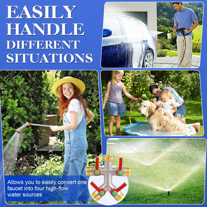 EJW Hose Splitter 2 Way, Garden Hose Splitters, Heavy Duty Faucet Splitter,Rv Brass Water Hose Y Splitter, Double Hose Connector, Spigot Splitter, Two Way Hose Manifold Valve 3/4 Inch GHT Thread.