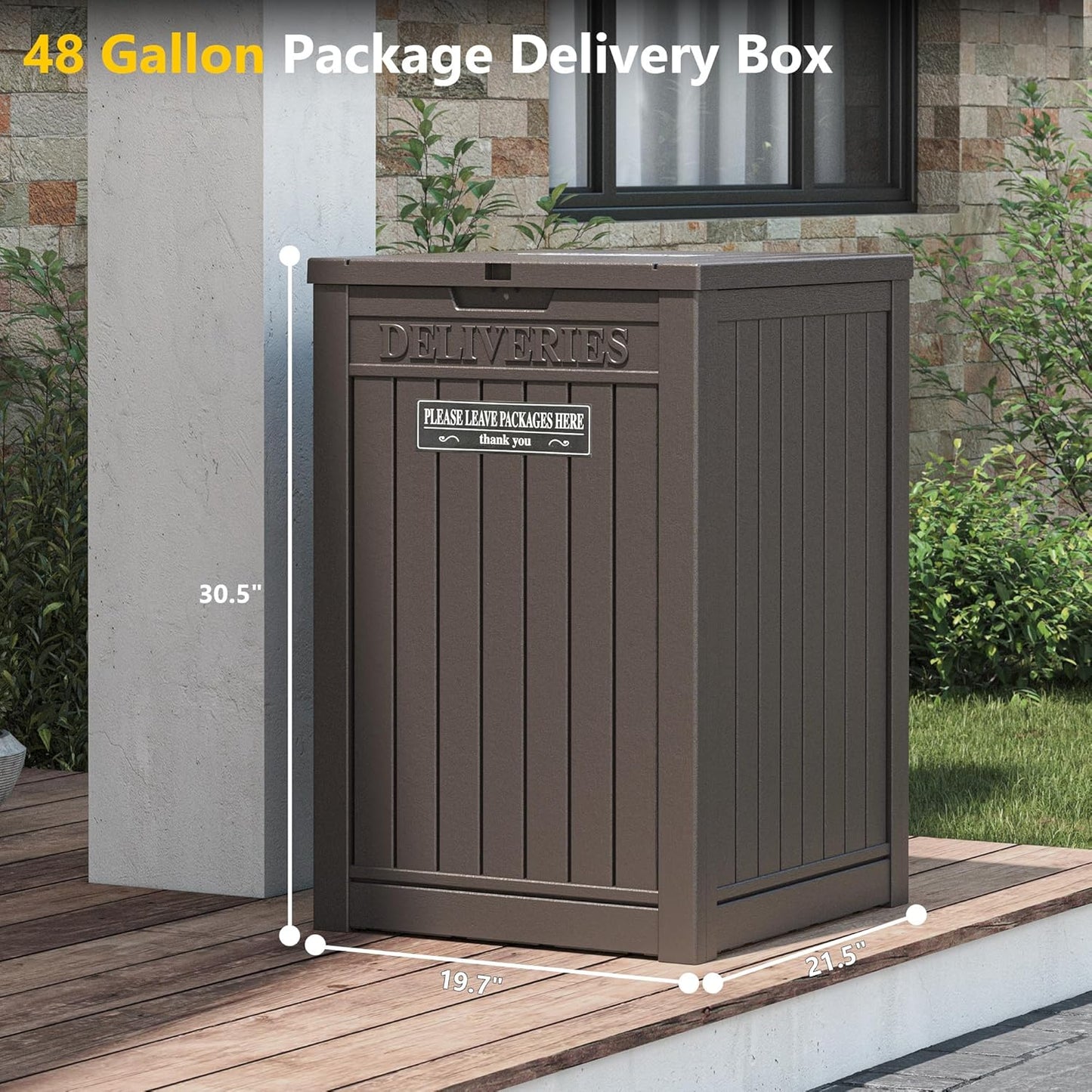 LHBGO Package Delivery Box for Outside, 48 Gallon Storage with Lockable Secure, Large Double Wall Resin Outdoor Package Delivery Waterproof Deck