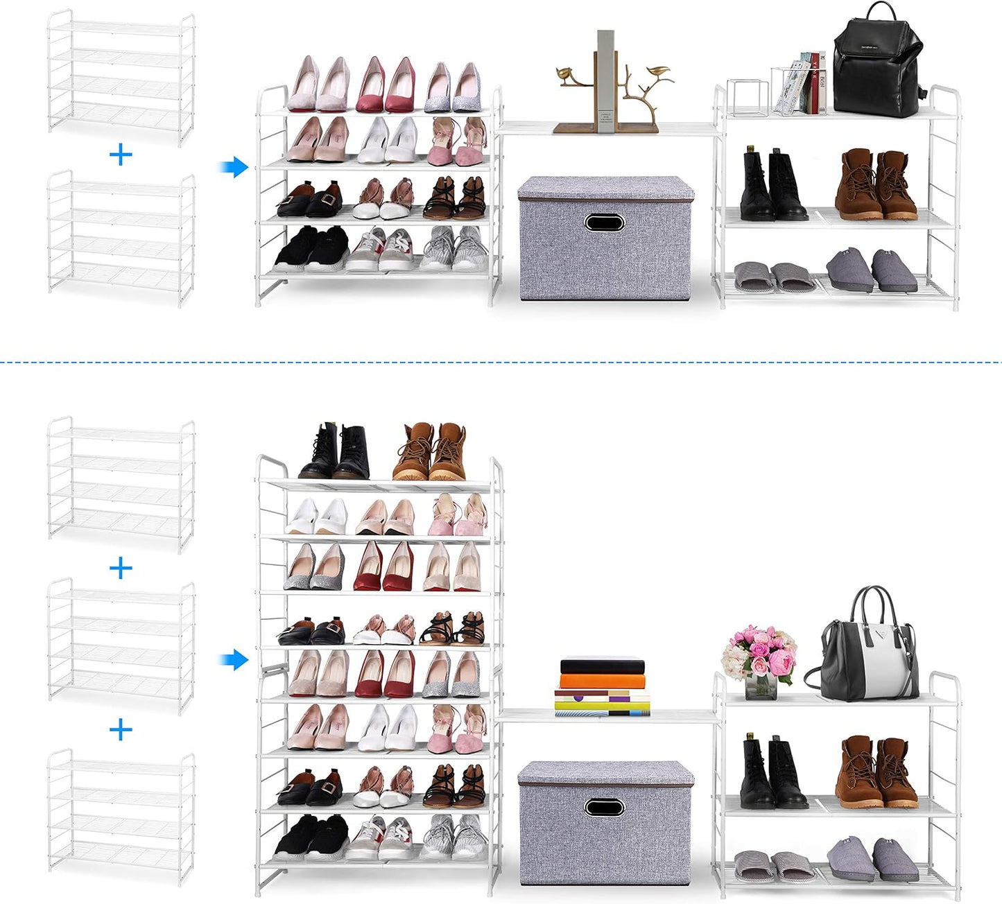 Simple Trending 3-Tier Stackable Shoe Rack, Expandable & Adjustable Shoe Shelf Storage Organizer, Wire Grid, Black