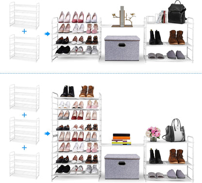 Simple Trending 3-Tier Stackable Shoe Rack, Expandable & Adjustable Shoe Shelf Storage Organizer, Wire Grid, Black