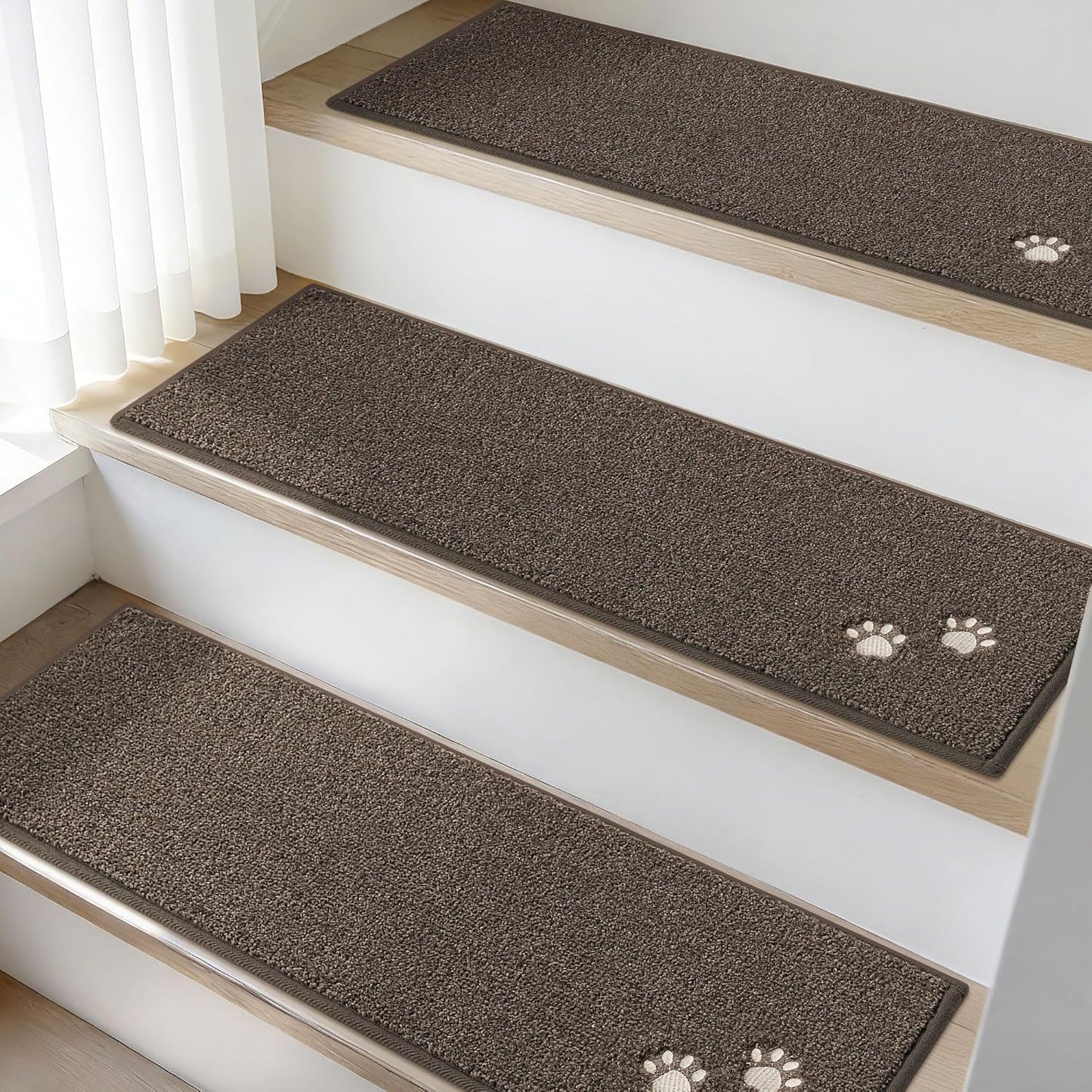 BEQHAUSE Stair Treads for Wooden Steps 28inX9in, Non Slip Carpet Stair Treads Indoor Stair Runners Machine Washable, Soft Stair Rugs Mat Surface Polyester TPE Backing, 4pcs, Charcoal