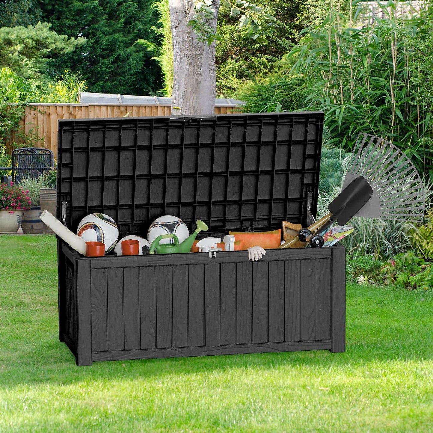 200 Gallon Deck Boxes Outdoor Waterproof, Outdoor Storage Box with Lockable Lid & UV-Resistant for Patio Furniture, Outdoor Cushions, Garden Tools and Pool Supplies, Light Brown