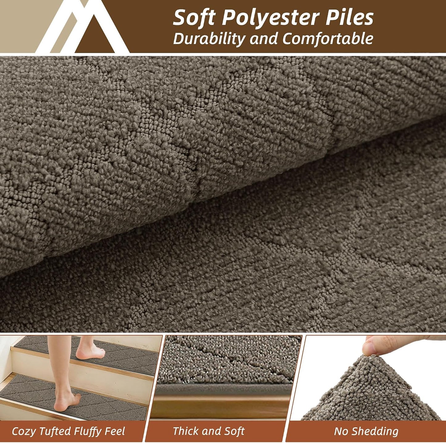 COSY HOMEER Edging Stair Treads Non-Slip Carpet Mat 28inX9in Indoor Stair Runners for Wooden Steps, Edging Stair Rugs for Kids and Dogs, 100% Polyester TPE Backing(4pc, Beige)