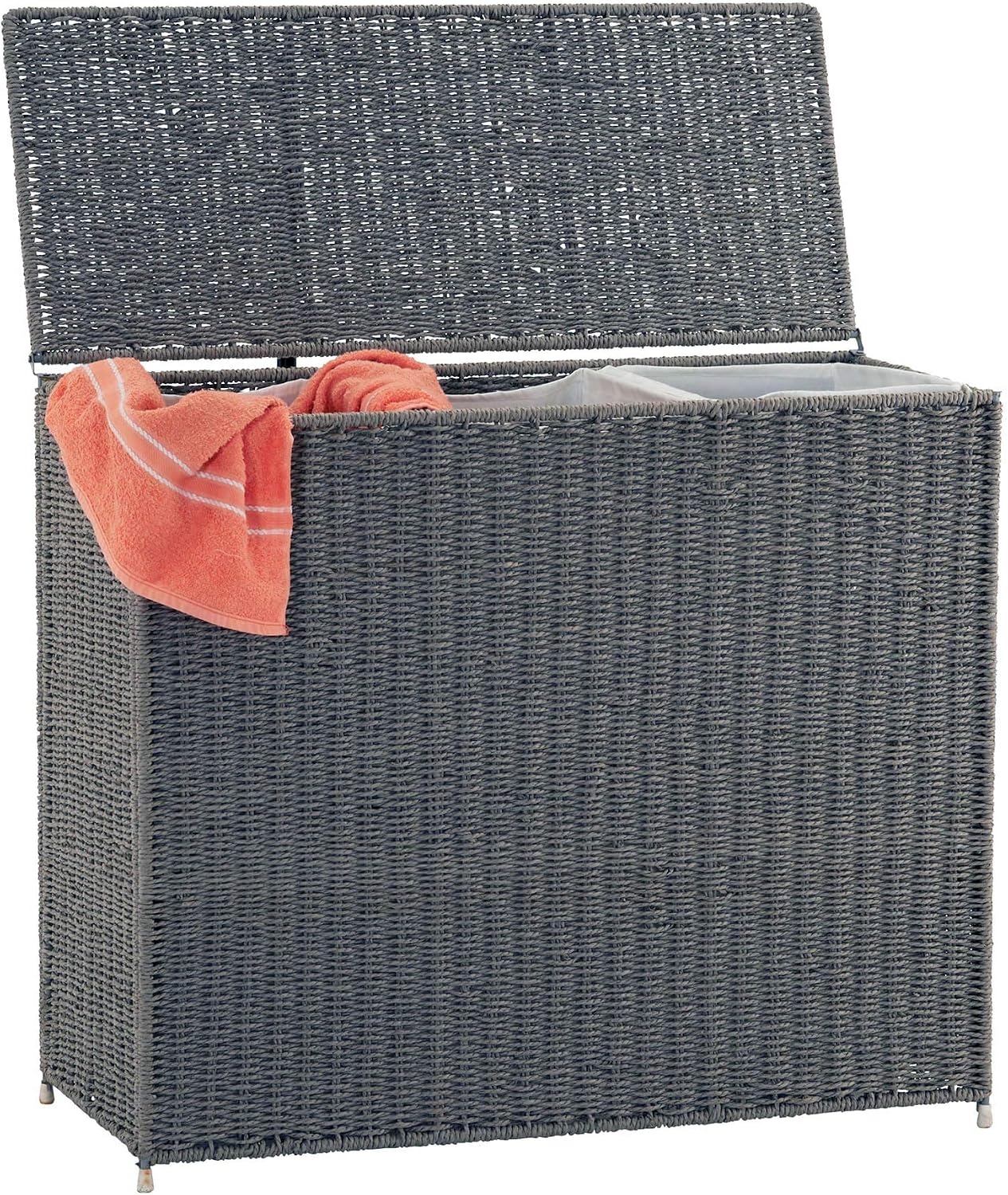 Household Essentials Brown ML-5445 Wicker 3 Compartment Laundry Sorter with Lid | 3 Section Clothes Hamper