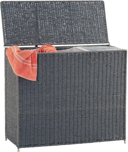 Household Essentials Brown ML-5445 Wicker 3 Compartment Laundry Sorter with Lid | 3 Section Clothes Hamper