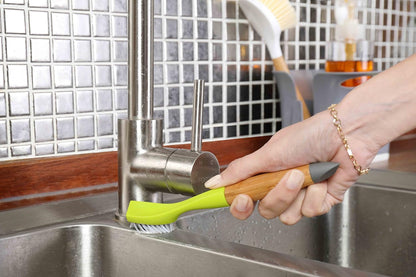 Full Circle Micro Manager, Deep Cleaning Brush for Crevices, Shower, & Grout, Tough Bristles, Sustainable Bamboo Handle, White