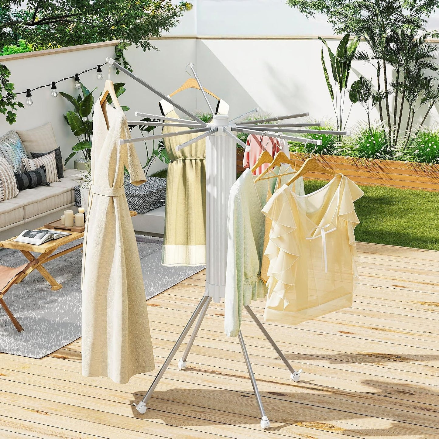 JOOM Tripod Clothes Drying Rack, Garment Rack Portable and Foldable Space Saving Laundry Drying Rack - Drying Rack Clothing Floor Folding Balcony Bedroom Household Wooden