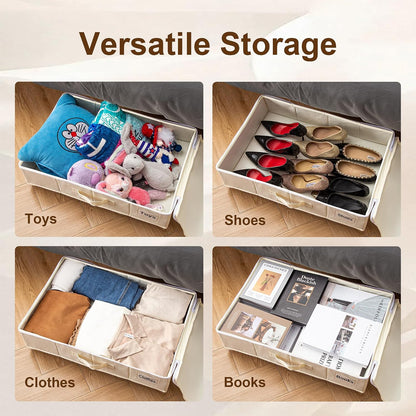 Vincona Under Bed Storage with Wheels, 2 Pack Under Bed Storage Containers with Label Holders for Clothes, Shoes and Blankets, Rolling Underbed Shoe Organizer with Cover, Beige (30.71x15.7x7.28 in)