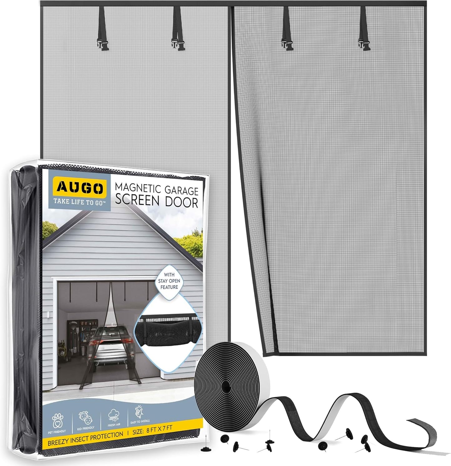 AUGO Magnetic Screen Door - Self Sealing, Heavy Duty, Hands Free Mesh Partition Keeps Bugs Out - Pet and Kid Friendly - Patent Pending Keep Open Feature - 38 Inch x 83 Inch