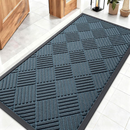 OLANLY Front Door Mat Outside Entrance 29.5x17, Absorbent, Heavy Duty Sturdy Natural Rubber Doormat Indoor Outdoor, Stain and Fade Resistant, Non-Slip Low Profile Floor Mat for Entryway, Grey Diamond