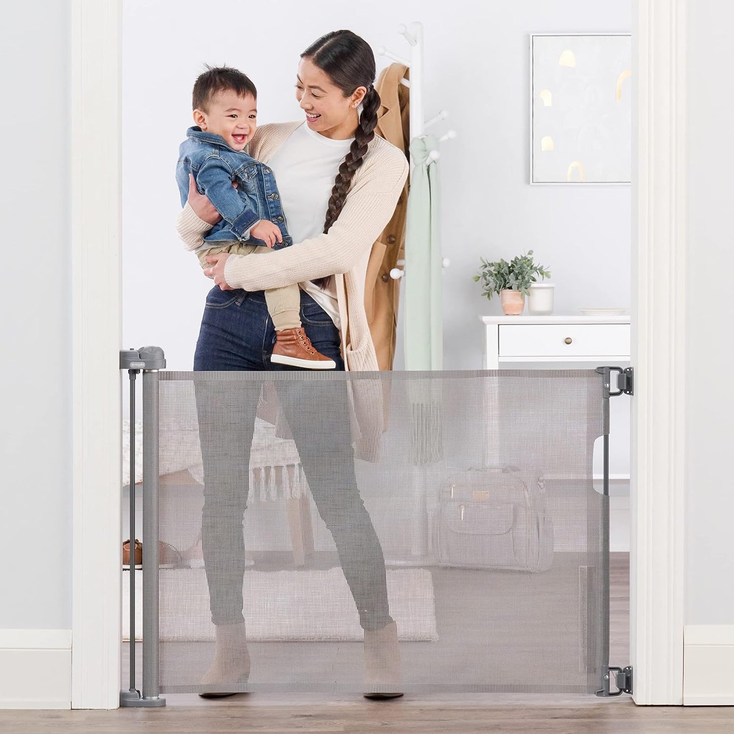 Regalo Safety 50" Extra Wide Retractable Baby Gate, Mesh Safety Gate for Doorways, Hallways & Bottom of Stairs, Hardware Mounted Gate for Babies, Toddlers & Pets, Lock Indicator Window, Gray