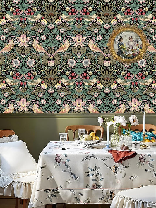 Peel and Stick Wallpaper Removable Dark Floral Wallpaper Vintage Self Adhesive Renter Friendly Wallpapers for Bathroom Boho Leaf Contact Paper for Bedroom 17.5 x 118 in