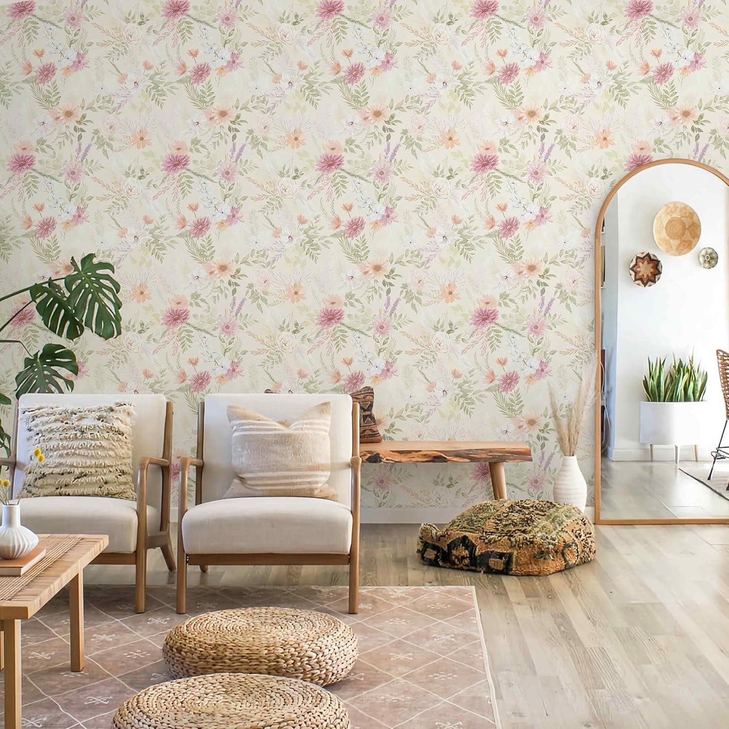 Dimoon 17.3''x78.7'' Peel and Stick Wallpaper Floral Cute Contact Paper Vintage Village Country Cottage Wallpaper Farmhouse Yellow Beige Renter Friendly Geometry Waterproof Embossed Kitchen Bedroom