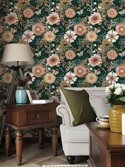 Dimoon 17.3''x78.7'' Peel and Stick Wallpaper Floral Cute Contact Paper Vintage Village Country Cottage Wallpaper Farmhouse Yellow Beige Renter Friendly Geometry Waterproof Embossed Kitchen Bedroom