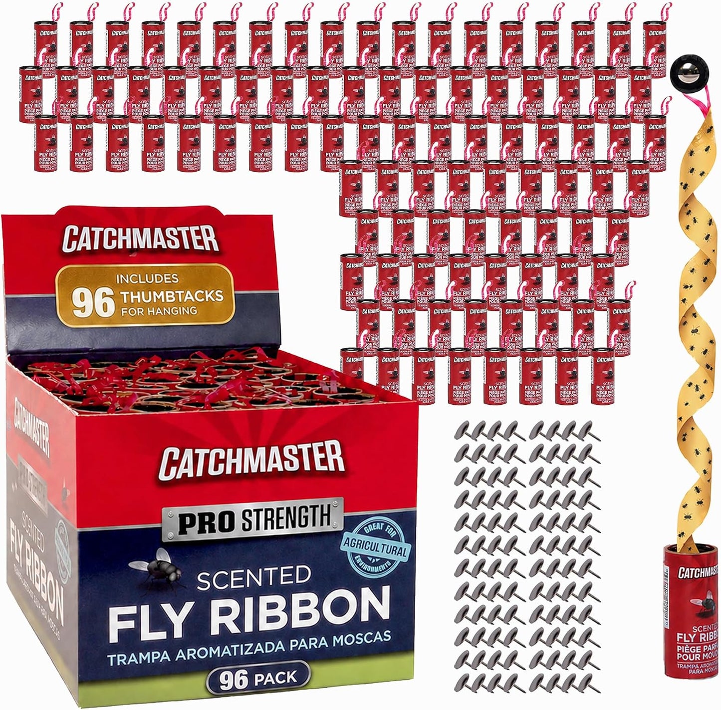 Catchmaster Fly Ribbon 20-Pack, Bug & Fly Traps Outdoor and Indoor, Premium Adhesive Sticky Strips & Gnat Hanging Strips, Bulk Flying Insect Paper Rolls, Pesticide-Free Home Pest Control