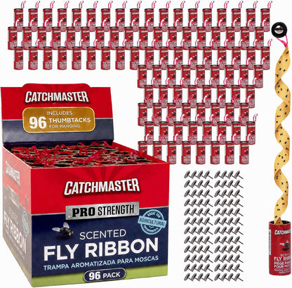 Catchmaster Fly Ribbon 20-Pack, Bug & Fly Traps Outdoor and Indoor, Premium Adhesive Sticky Strips & Gnat Hanging Strips, Bulk Flying Insect Paper Rolls, Pesticide-Free Home Pest Control