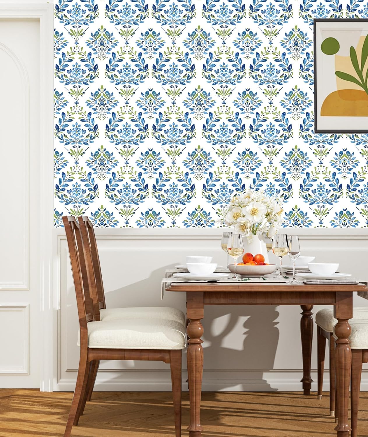 BOKEBEVE Leaves Contact Paper Floral Wallpaper Stick and Peel Boho Damask Wall Paper for Liner Drawer Cabinet Backsplash Renter Friendly Waterproof 17.5 x 118In
