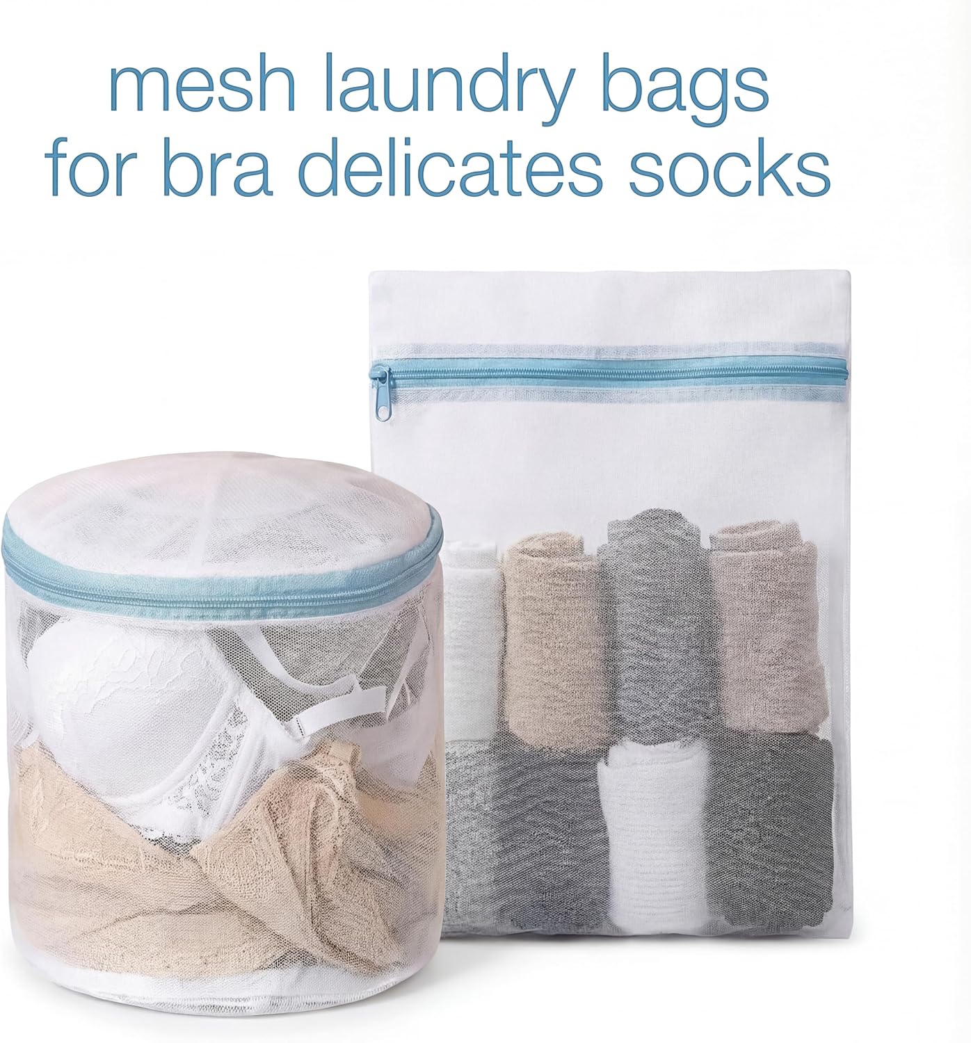 Mesh Laundry Bags for Delicates, 6 Pack Bra Wash Bags with Auto-Lock Zipper | Fine mesh with auto-lock zippers, 1L 2M 2S 1 bra sizes, protects lingerie, socks and underwear in washing machine
