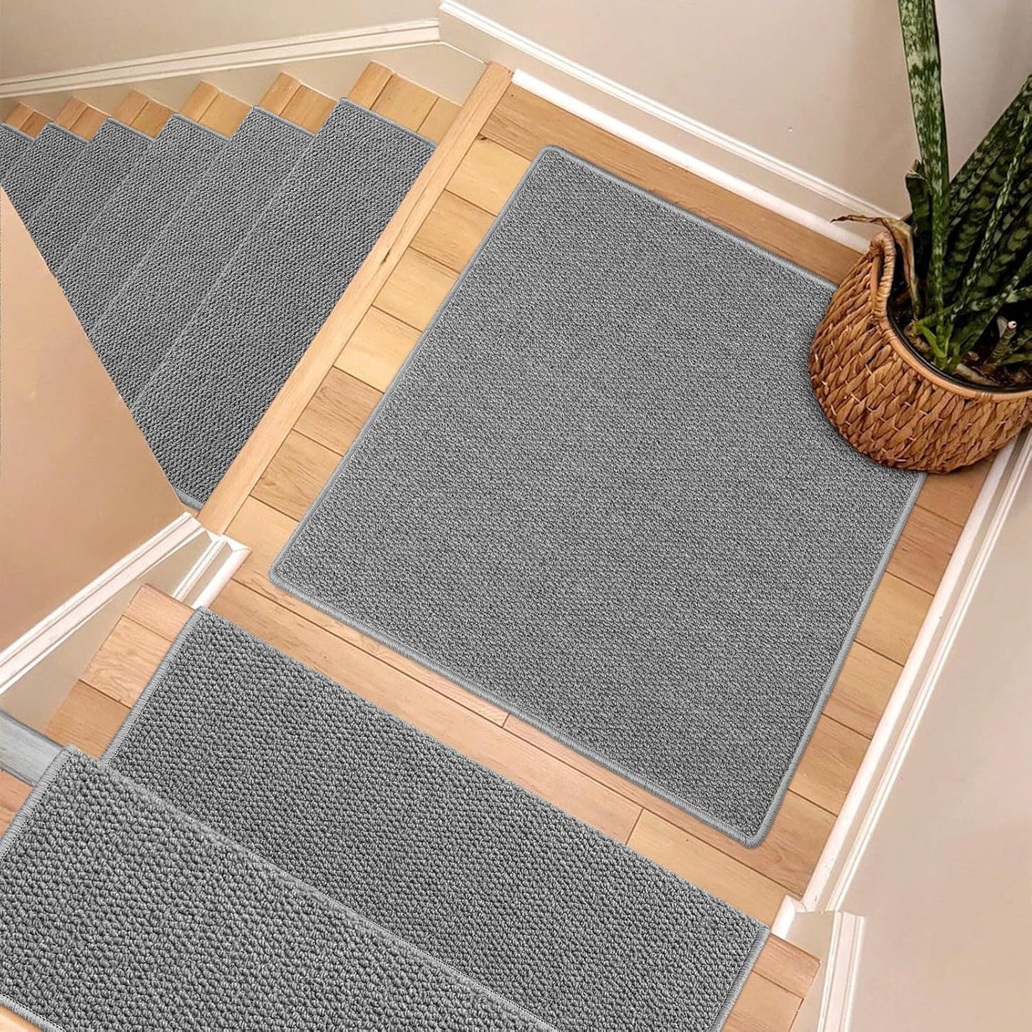 Brakki Bullnose Carpet Stair Treads, Non Slip Stair Treads for Wooden Steps Indoor, Stair Runner, Soft Stair Rugs, Edging Stair Protectors, Washable, 29.5"x9.5"x1.5" 14pcs, Beige