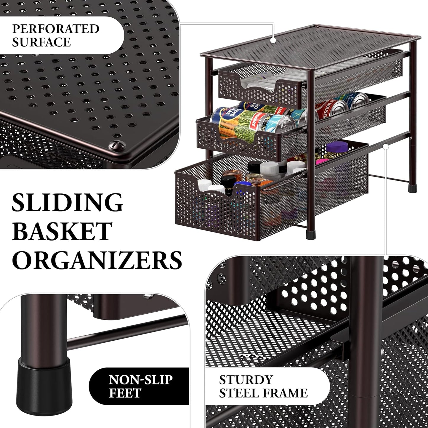 Simple Houseware Stackable 2 Tier Sliding Basket Organizer Drawer, White