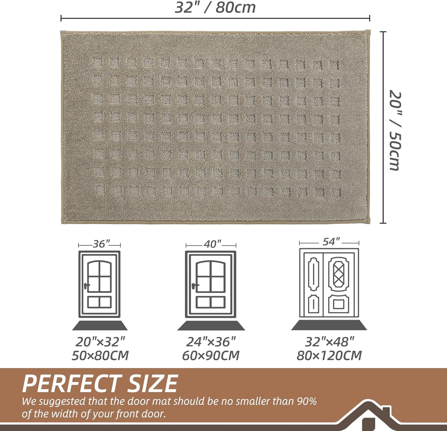 BEQHAUSE Dirt Trapper Door Mats 20"x32", Non-Slip Waffle Doormat Indoor Entrance Low-Profile, Dirt Resist and Absorbent Entryway Rugs Washable Inside Welcome Floor Mat for Front Back Door, Beige