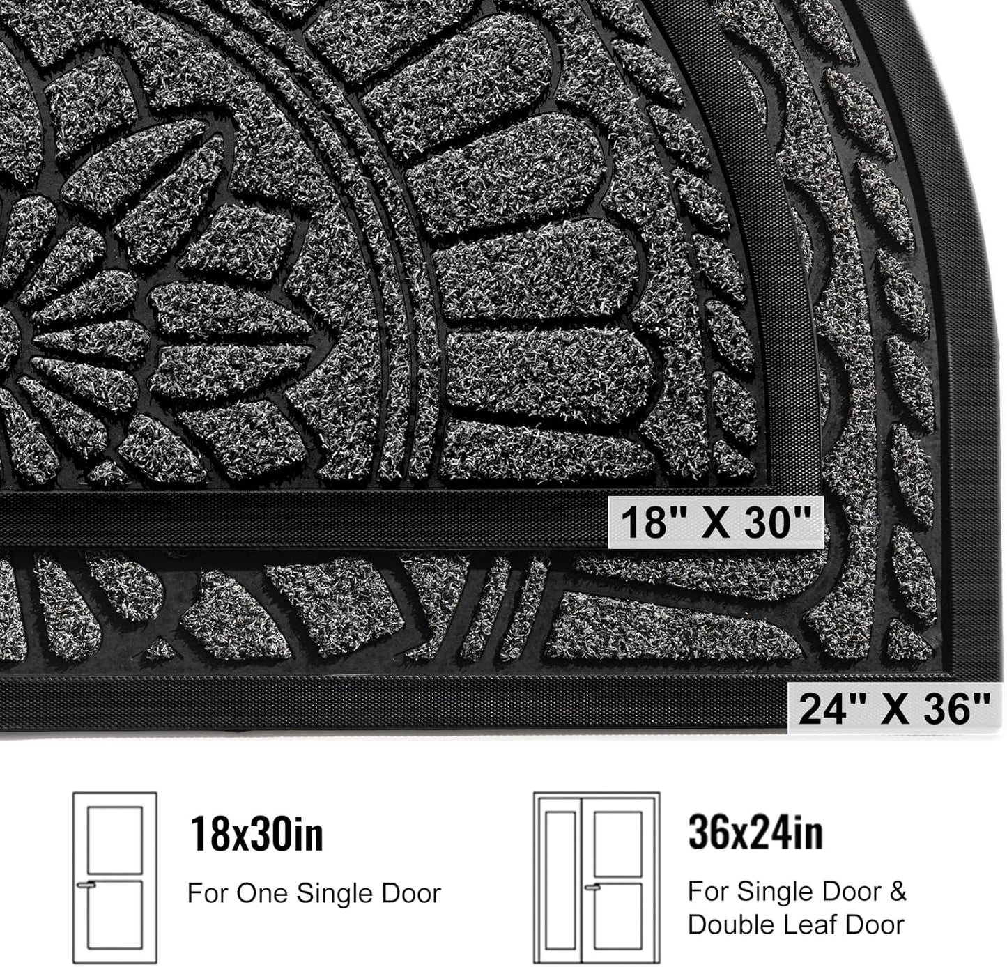 Mibao Front Door Mat Indoor Outdoor Entrance, Semicircular Entrance Mat, Half Round Waterproo Non-Slip Durable Rubber Door Mats, Low Profile Heavy Duty Doormat for Garage, Patio, 30" x 18", Yellow