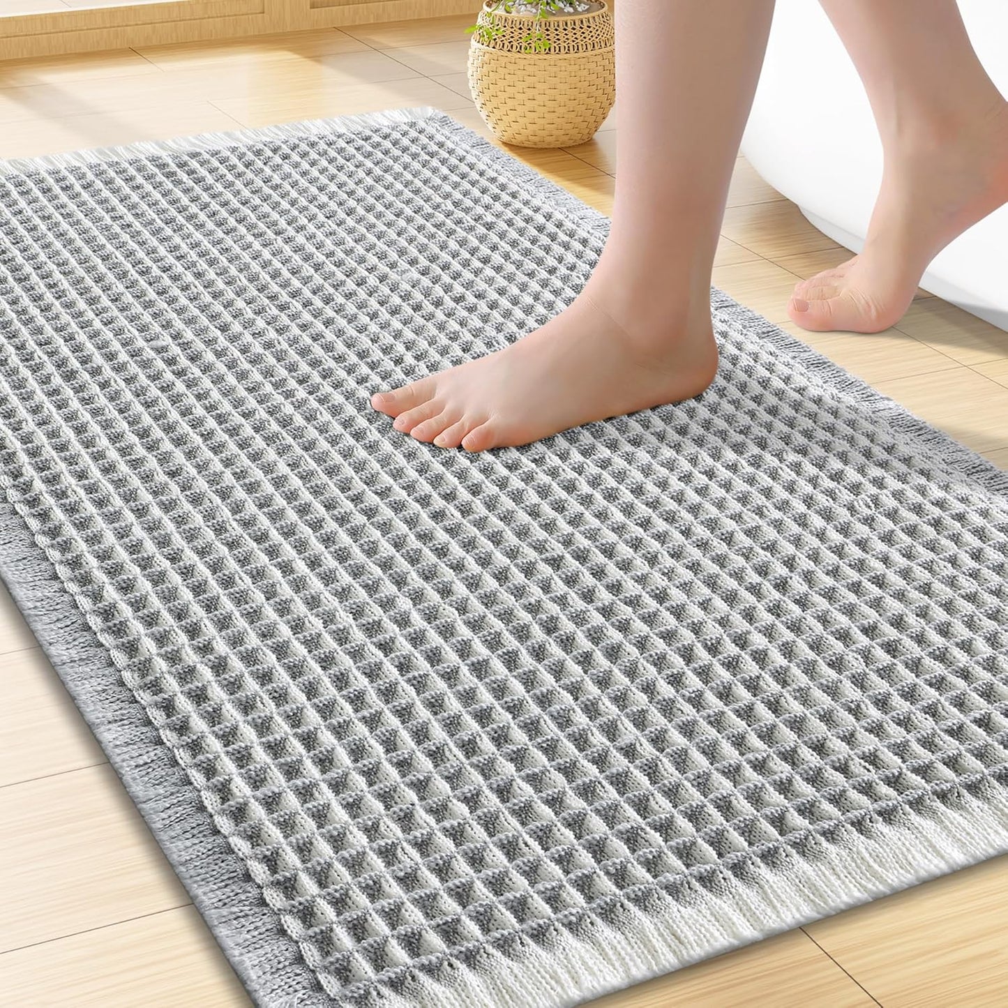 Smiry Waffle Bath Mat 30x20, Extra Soft Absorbent Bathroom Rugs, Non Slip Machine Washable Quick Dry Bath Rugs for Bathroom Floor, Tub, Shower, Home Decor Accessories, Brown