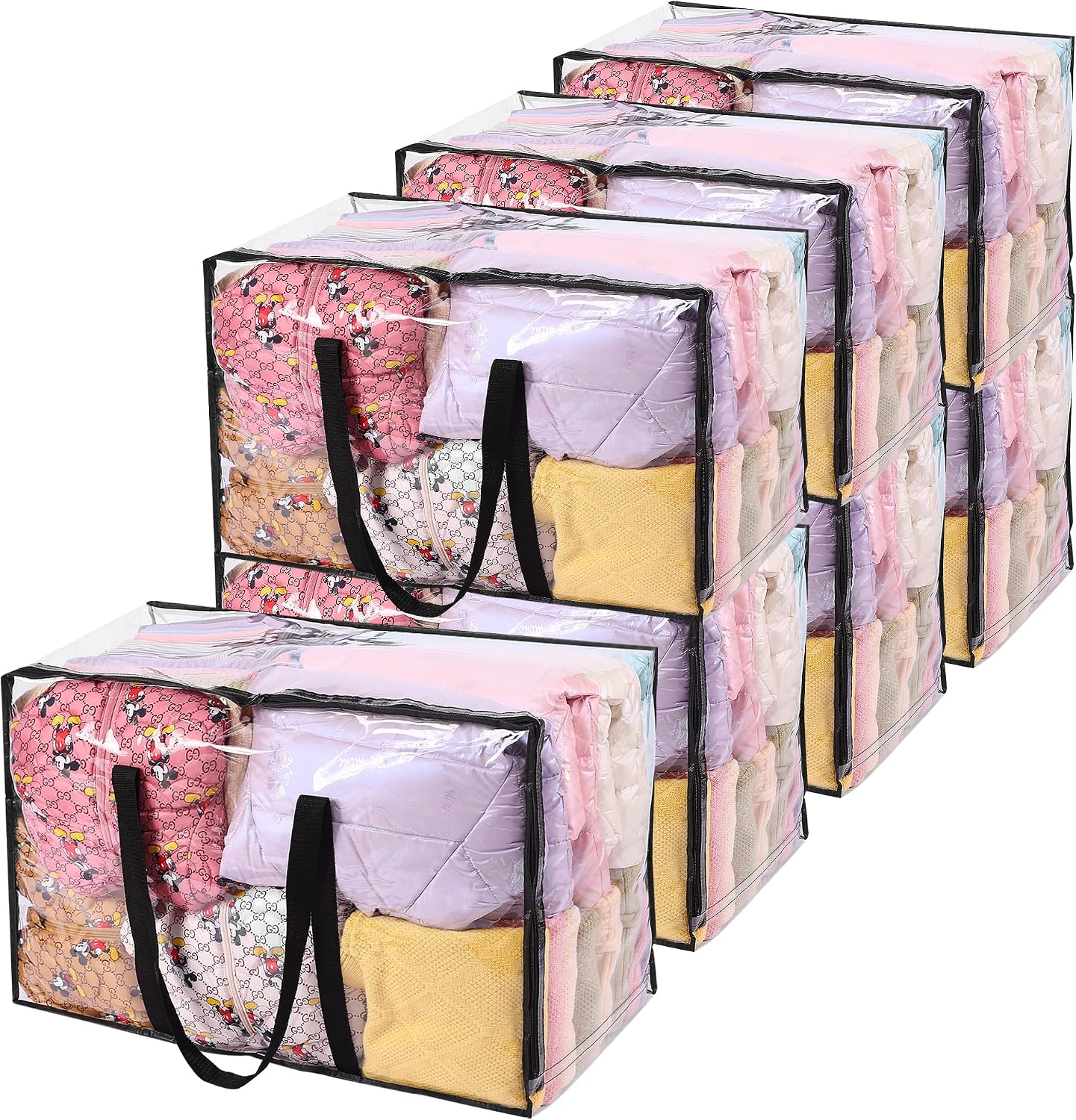 Vieshful 3 Pack Clear Clothes Storage Bag, 40L Plastic Blanket Storage Bag with Zipper, Foldable Closet Organizer, Moving bags for Comforter, Blanket, Bedding, Duvet, Toys