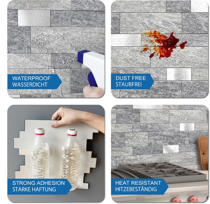 MOFIT Backsplash Tile for Kitchen Peel and Stick Stone Matte Finish,Bathroom Tiles Stickers 3D Wall Panel Linear Mosaic Marble Backsplash Waterproof(10sheets,Blue Green Gray)