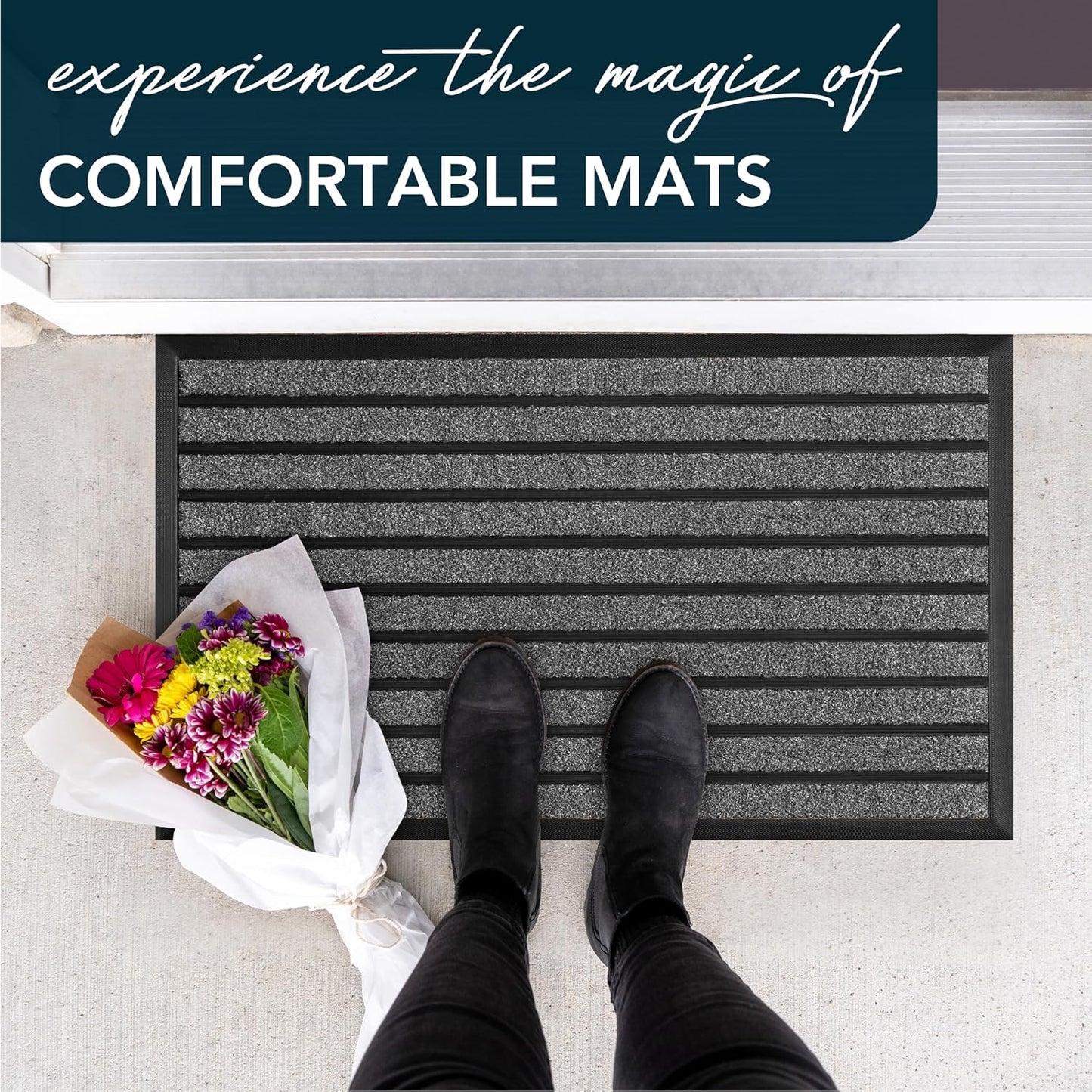 ubdyo Extra Durable Door Mat - Dirt Trapping Outdoor Welcome Mats - Non-Slip Outdoor Indoor Entrance - Low Profile Front Doormat (30" x 17", Bright Brown)