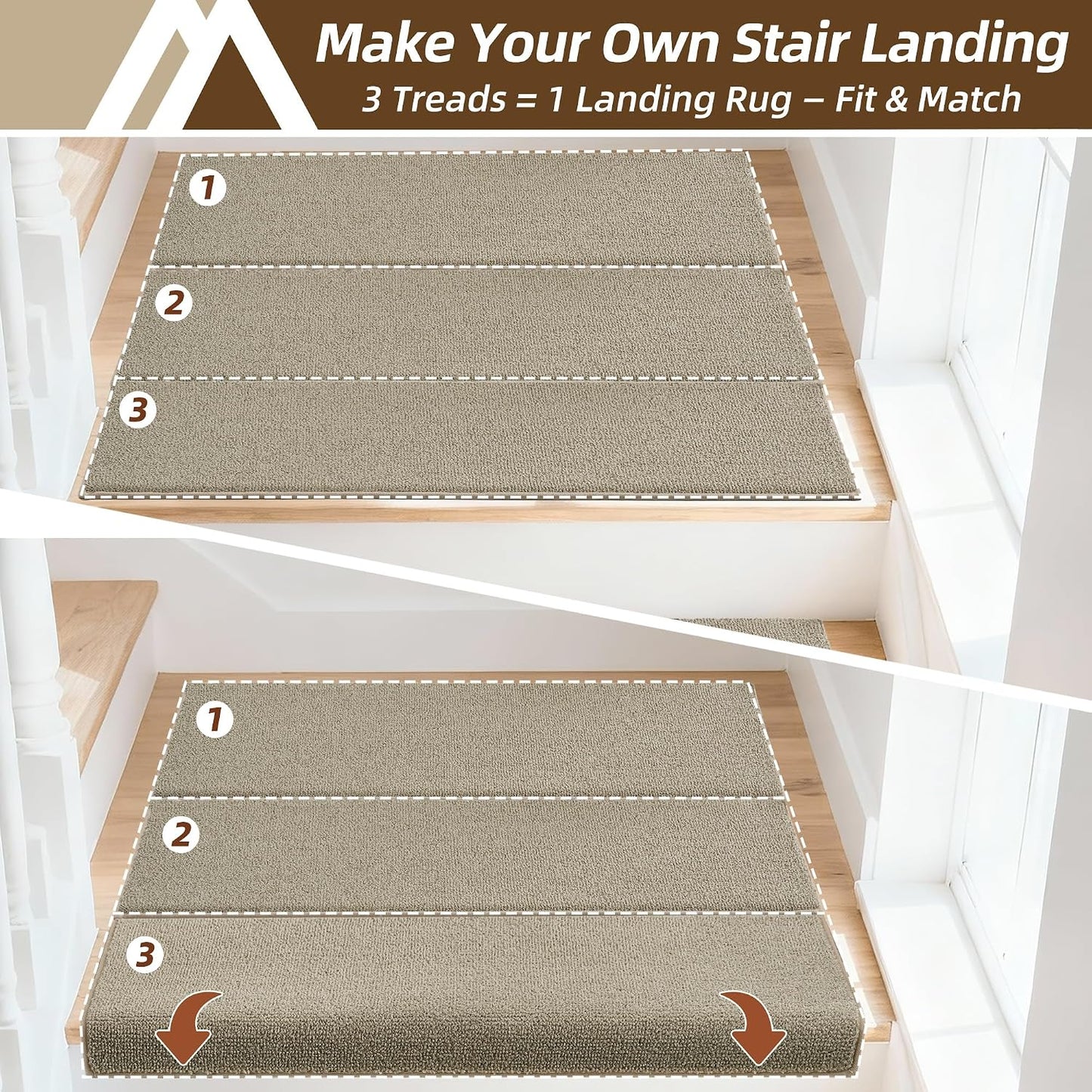 COSY HOMEER Bullnose Carpet Stair Treads, Peel and Stick Non-Slip Stair Treads for Wooden Steps, 11" x 30" Indoor Stair-Runner Rugs (4Pc, Gray)