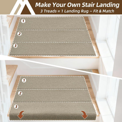 COSY HOMEER Bullnose Carpet Stair Treads, Peel and Stick Non-Slip Stair Treads for Wooden Steps, 11" x 30" Indoor Stair-Runner Rugs (4Pc, Gray)