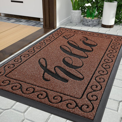 Yimobra Welcome Mat, Heavy Duty Sturdy Door Mats for Home Entrance Outdoor Indoor, Front Doormat for Outside Patio Floor Entry Porch Garage Office, Waterproof, Low Profile, 29.5x17, Black Grey