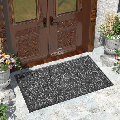 Yimobra Front Door Mat Outside Entrance, Waterproof Sturdy Retro Outdoor Mat, Heavy Duty Non-Slip Doormat for Garage Patio Entryway Indoor, Easy Clean, 29.5x17, Grey