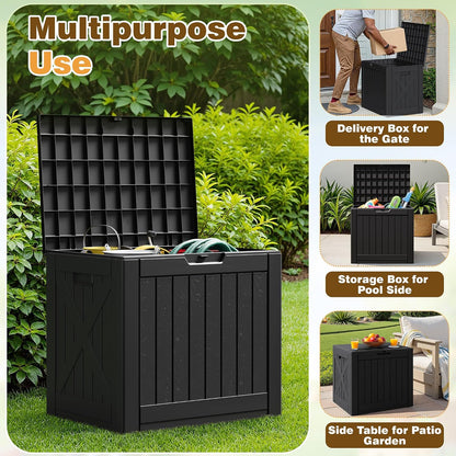 Flamaker Resin Deck Box 120 Gallon Waterproof Large Outdoor Indoor Storage Box Imitation Wood Resin for Patio Furniture Garden Tools and Pool (Black)