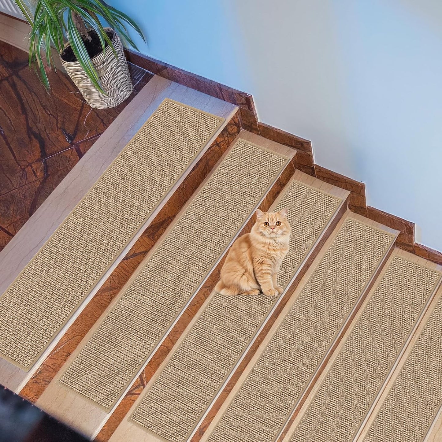 Stair Treads for Wooden Steps Indoor, Peel and Stick Stair Tread,Stair Runners, Non-Slip Carpet Stair-Treads for Kids, Elders & Pets, Machine Washable, Reusable(15PCS,30"x8",Beige)