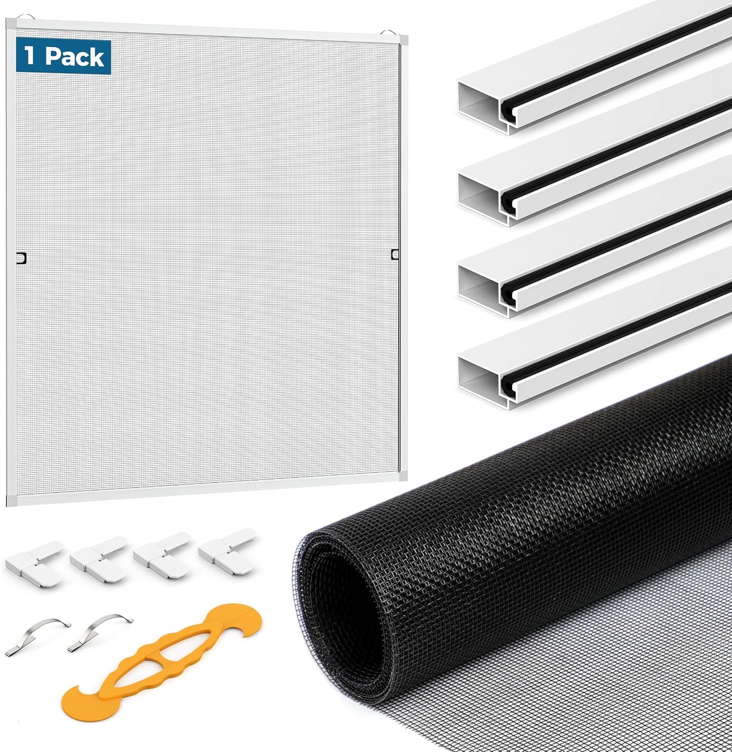 Augblinds 2 Sets Window Screen Frame Kit, 5/16 in x 3/5 in x 46 Inch, Makes Two Complete Screen 46" x 46" or Smaller, Includes Premium Screen Mesh, 8 Heavy Duty Corners & Durable Spline, White