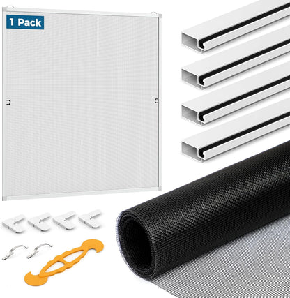 Augblinds 2 Sets Window Screen Frame Kit, 5/16 in x 3/5 in x 46 Inch, Makes Two Complete Screen 46" x 46" or Smaller, Includes Premium Screen Mesh, 8 Heavy Duty Corners & Durable Spline, White