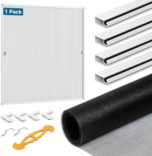 Augblinds 2 Sets Window Screen Frame Kit, 5/16 in x 3/5 in x 46 Inch, Makes Two Complete Screen 46" x 46" or Smaller, Includes Premium Screen Mesh, 8 Heavy Duty Corners & Durable Spline, White