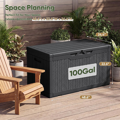 Flamaker Outdoor Storage Box 80 Gallon Resin Waterproof Deck Box Delivery Box with Wood Texture Large Storage Bin for Patio Cushions, (Grey)