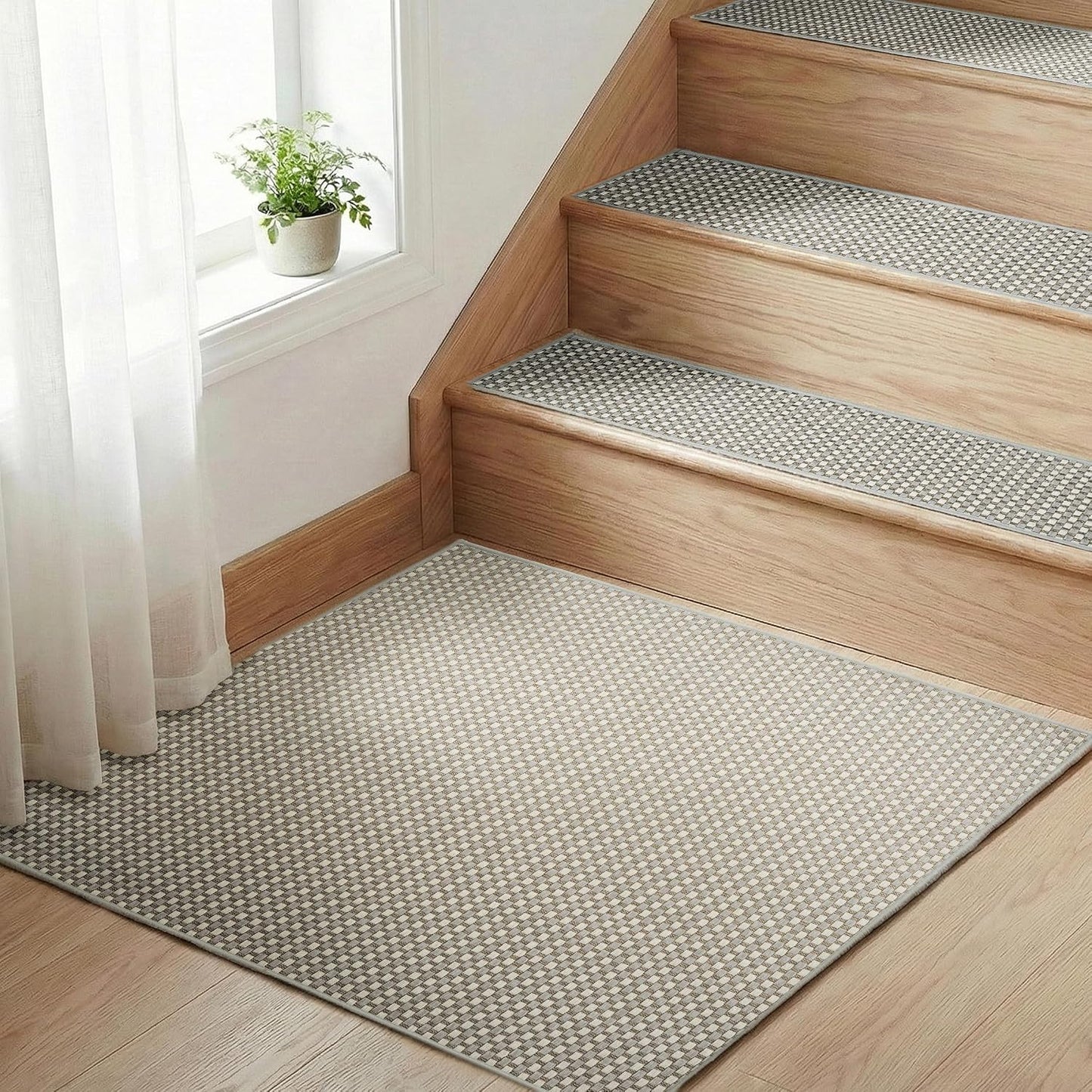 Chenille Stair Treads for Wooden Steps 8"x30" (15 Pack), Ultra Soft Non-Slip Carpet Stair Runners Indoor, Peel and Stick Self-Adhesive Step Rugs for Kids & Dogs, Machine Washable, Gray