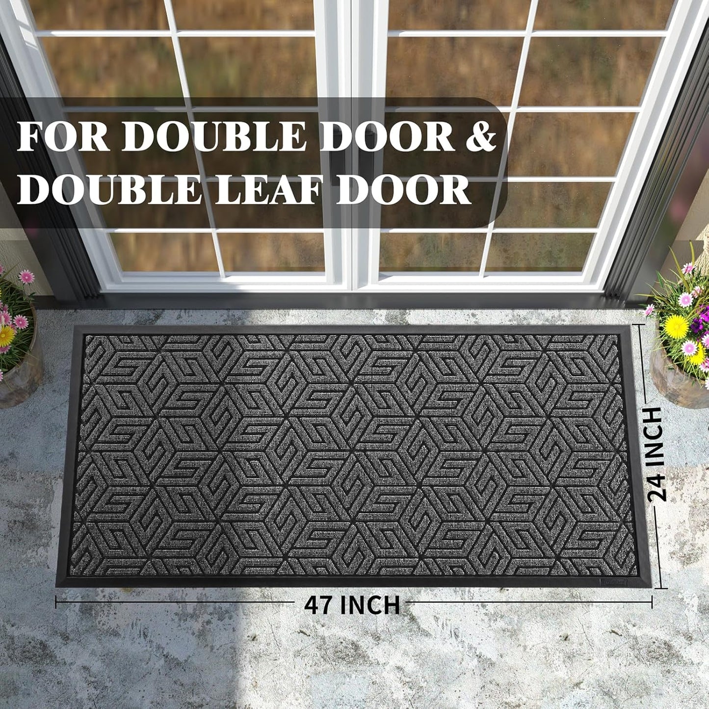 Yimobra Doormat Outdoor Entrance 29.5x17, All-Weather Waterproof Outdoor Mats for Front Door, Non Slip Welcome Door Mat for Patio Proch Outside Entryway Indoor, Black