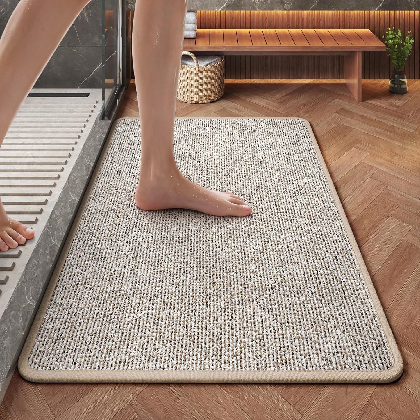 Non Slip Bath Mat with Rubber Backing, Absorbent Quick Dry Bath Rugs Washable, Thin Bathroom Rugs Fit Under Door for Bathroom Floor, Shower and Sink, 16"×24", Grey