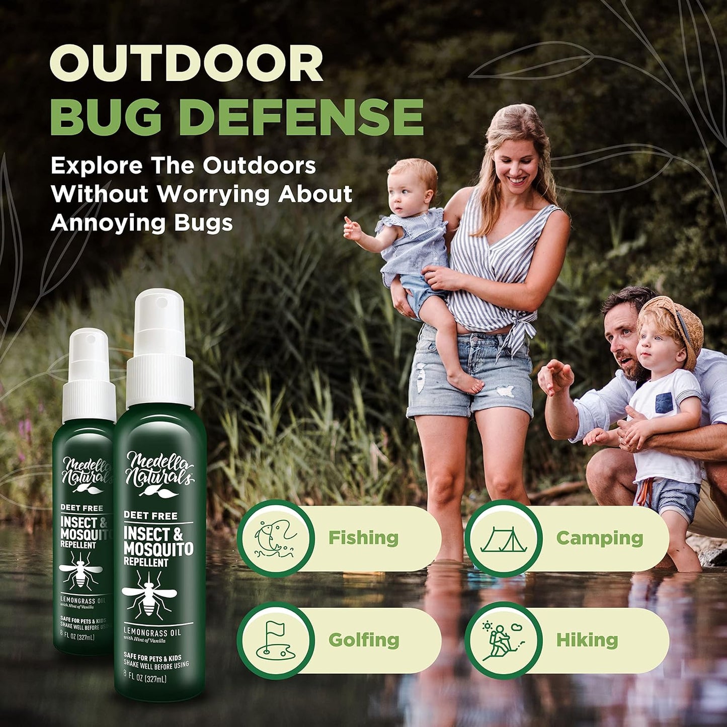 Deet-Free Insect & Mosquito Repellent – Nice Smelling, Pack of 2 (4 oz) | Insect Repellent with Lemongrass Oil Safe for Pets and Kids – Bug Spray Against Mosquitoes, Gnats, Black Flies, and No-See-um
