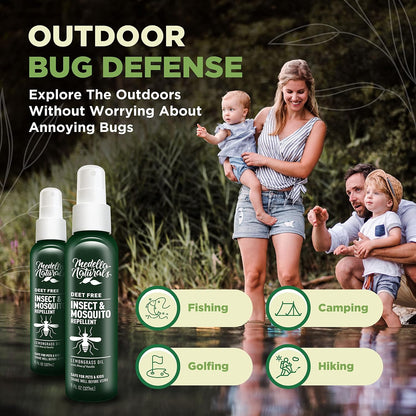 Deet-Free Insect & Mosquito Repellent – Nice Smelling, Pack of 2 (4 oz) | Insect Repellent with Lemongrass Oil Safe for Pets and Kids – Bug Spray Against Mosquitoes, Gnats, Black Flies, and No-See-um