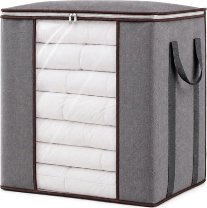 Fixwal Extra Large Blanket Storage Bags 120L Comforter Storage Bags with Reinforced Handles Breathable Clothes Storage Containers for King Comforter Bedding Pillow Sheet Grey