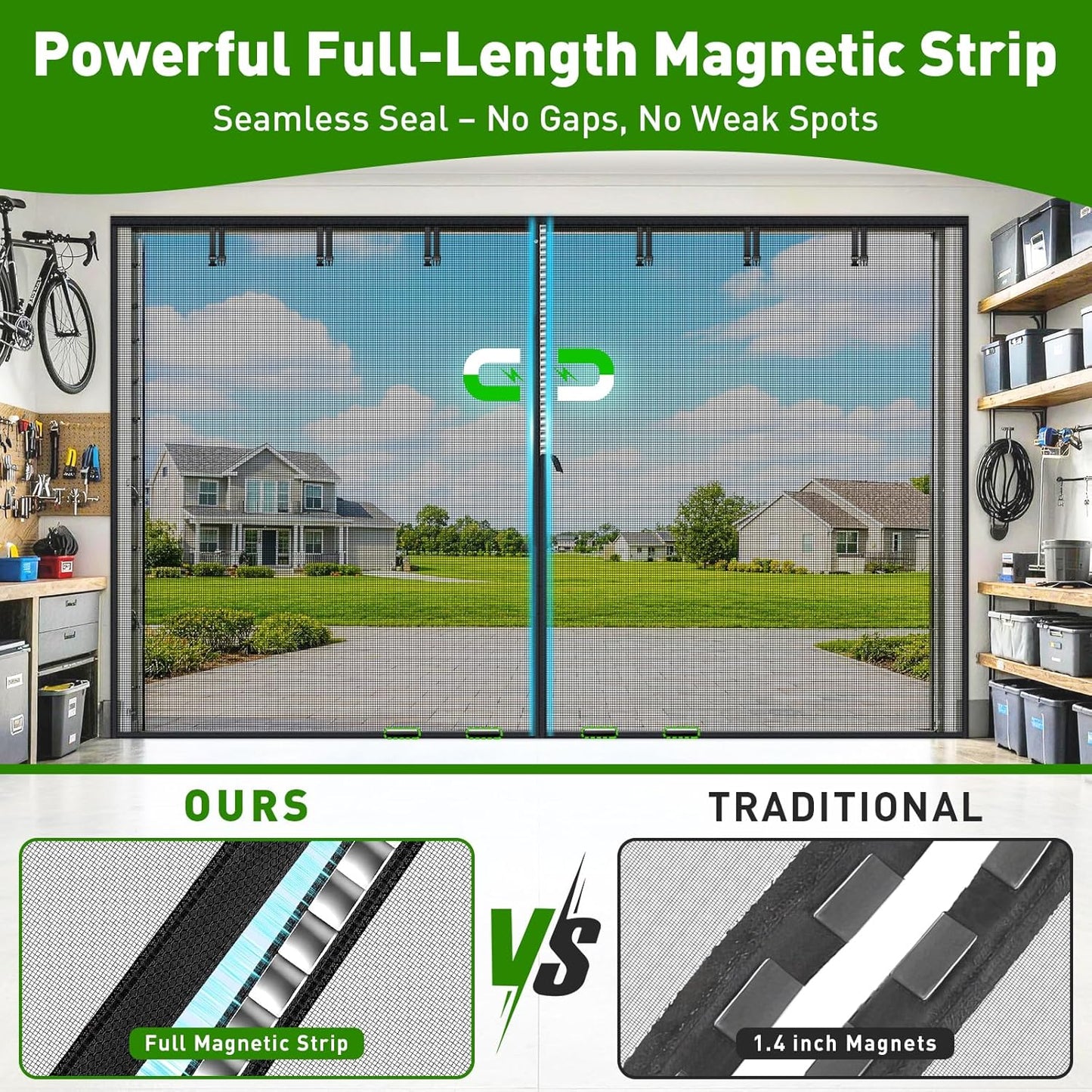 HOFUDON Upgraded Magnetic Screen Door Mesh, Full Strip Magnets, Heavy Duty Fiberglass Mesh, Door Screen Magnetic Closure for Single Door Size 32 x 80 Inch, Screen Door Size 35 x 82 Inch Black