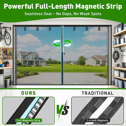 HOFUDON Upgraded Magnetic Screen Door Mesh, Full Strip Magnets, Heavy Duty Fiberglass Mesh, Door Screen Magnetic Closure for Single Door Size 32 x 80 Inch, Screen Door Size 35 x 82 Inch Black