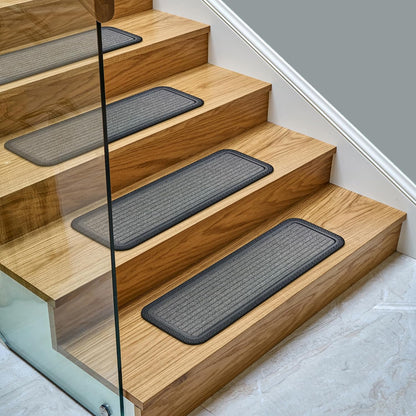 Ottomanson Non Slip Stair Treads Indoor – Peel and Stick Carpet Stair Treads for Wooden Stairs, Self Adhesive Anti Slip Stair Pads for Kids & Pets – 7.9" x 29.9", 7 Pack – Black