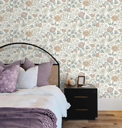 HeloHo Blue Floral Wallpaper Peel and Stick Self Adhesive Removable Wall Paper 16.1" X 118" Renter Friendly Waterproof Wallpaper Contact Paper for Furniture Living Room Bedroom Decor